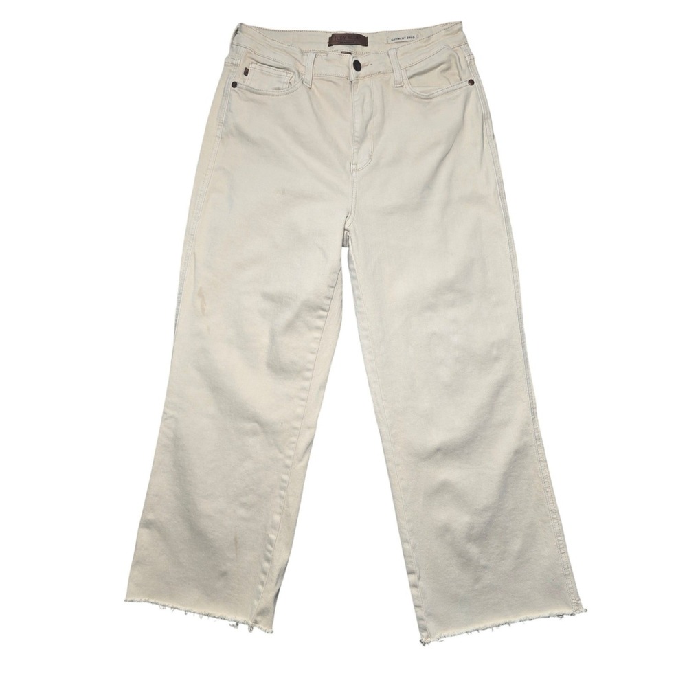 Judy Blue JB8802C Straight Crop Jeans 11/30 Cream Ecru Raw Hem Stretch Denim
